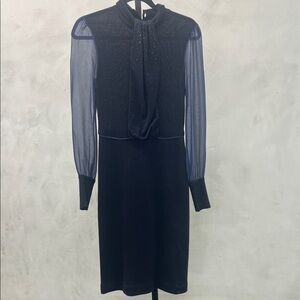 Tory Burch Navy Dress with Sheer Sleeves